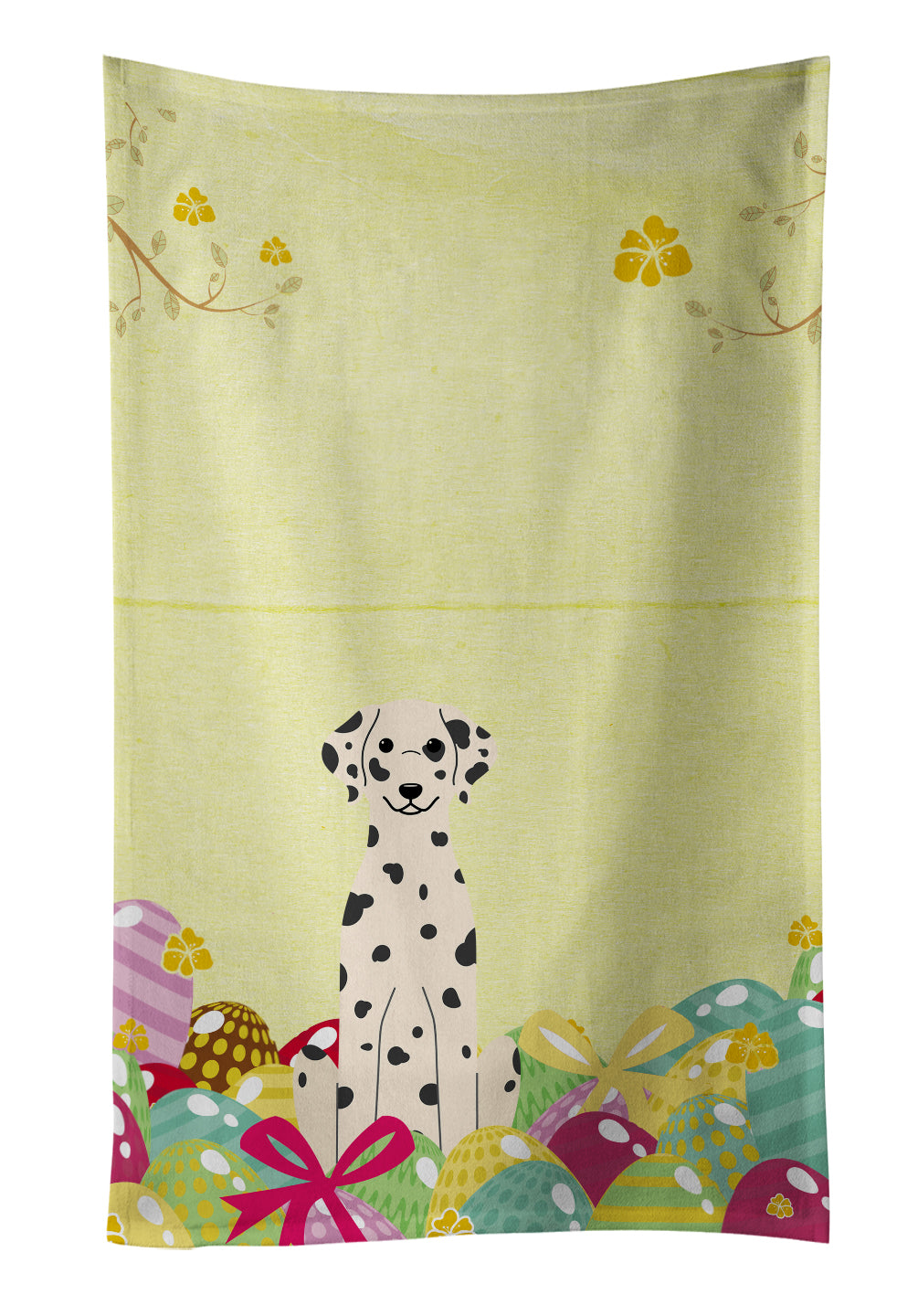 Easter Eggs Dalmatian Kitchen Towel Velour Plush Front and Cotton Loop Back Machine Washable