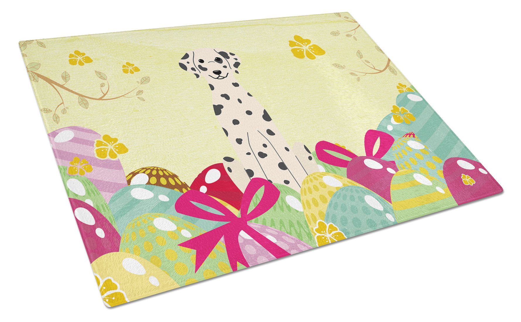 Easter Eggs Dalmatian Cutting Board Tempered Glass Kitchen Cutting Surface, Heat Resistant Chopping, Non-Slip Feet, Food Prep & Serving