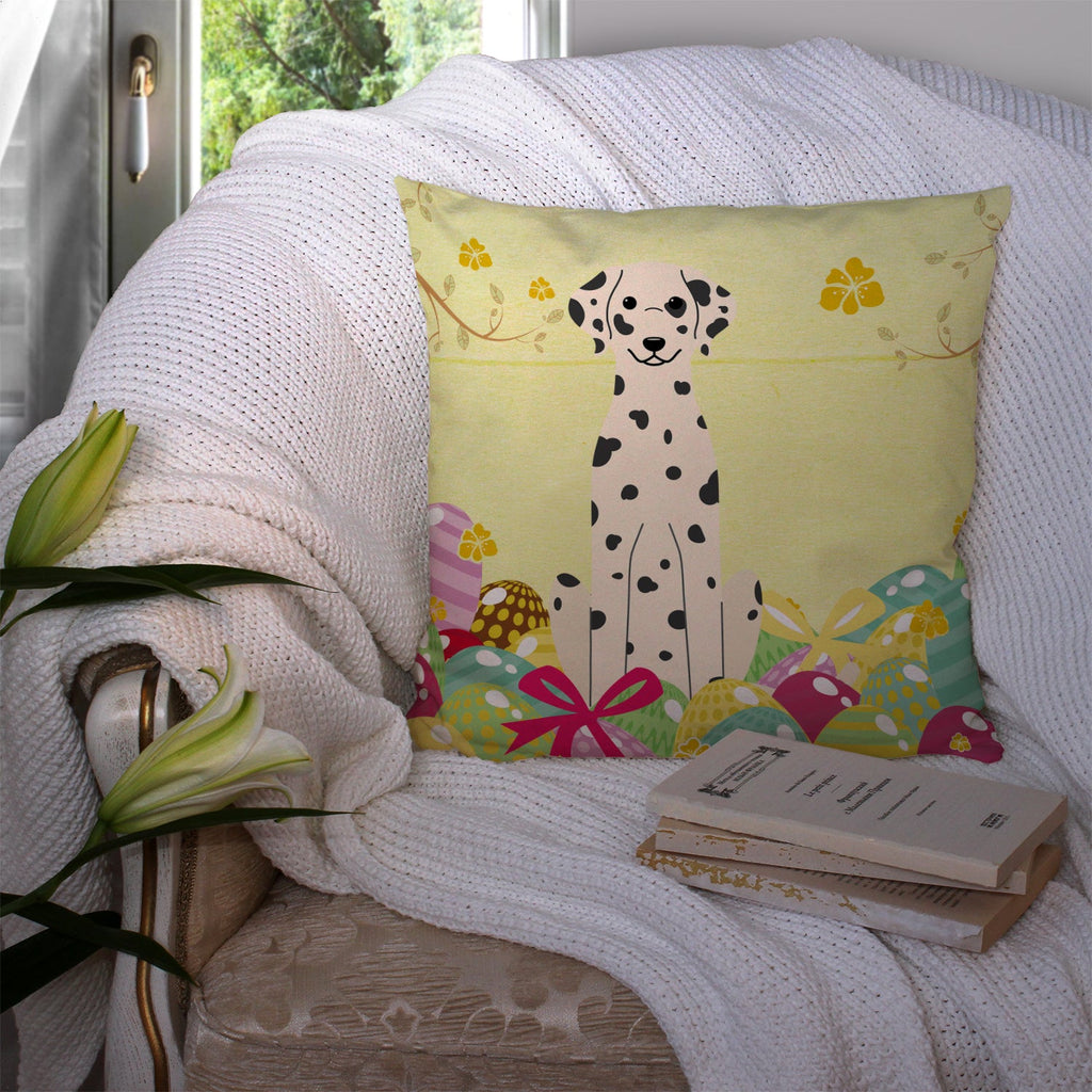 Easter Eggs Dalmatian Decorative Throw Pillow 14x14 Indoor Outdoor Accent Cushion, Fabric Cover with Insert for Sofa, Bed, Porch & Living Room