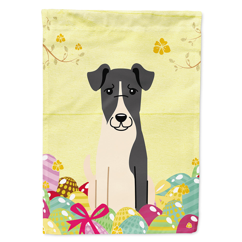 Easter Eggs Smooth Fox Terrier House Flag 28x40 Porch Sleeve Pole Decorative Outside Yard Banner Artwork Wall Hanging, Polyester