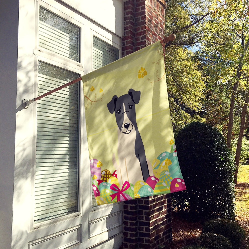 Easter Eggs Smooth Fox Terrier House Flag 28x40 Porch Sleeve Pole Decorative Outside Yard Banner Artwork Wall Hanging, Polyester