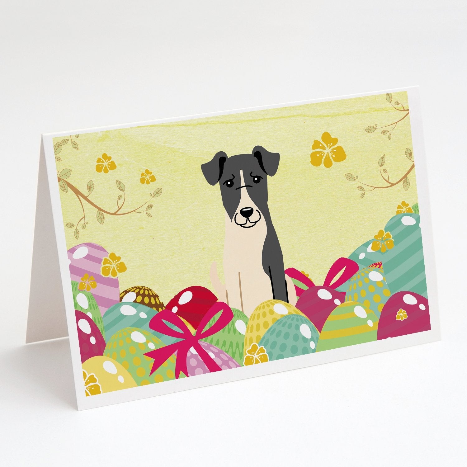 Easter Eggs Smooth Fox Terrier Greeting Cards Pack of 8 Blank Cards with Envelopes Whimsical A7 Size 5x7