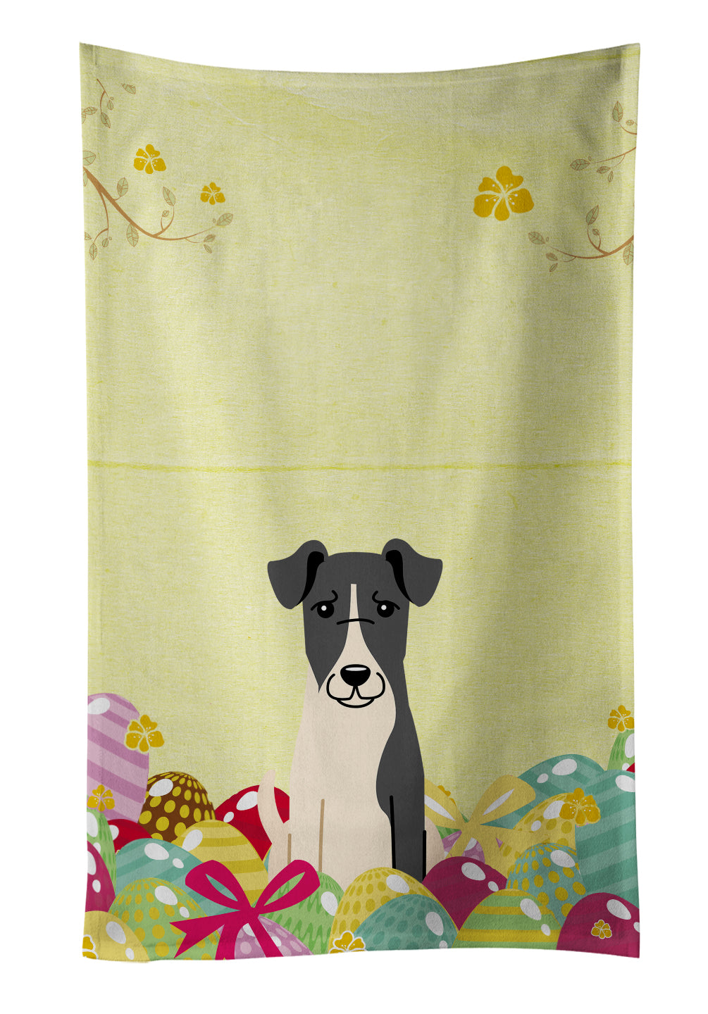 Easter Eggs Smooth Fox Terrier Kitchen Towel Velour Plush Front and Cotton Loop Back Machine Washable