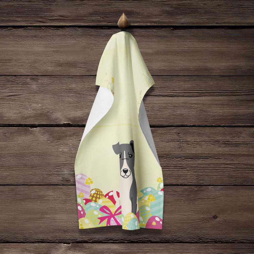 Easter Eggs Smooth Fox Terrier Kitchen Towel Velour Plush Front and Cotton Loop Back Machine Washable