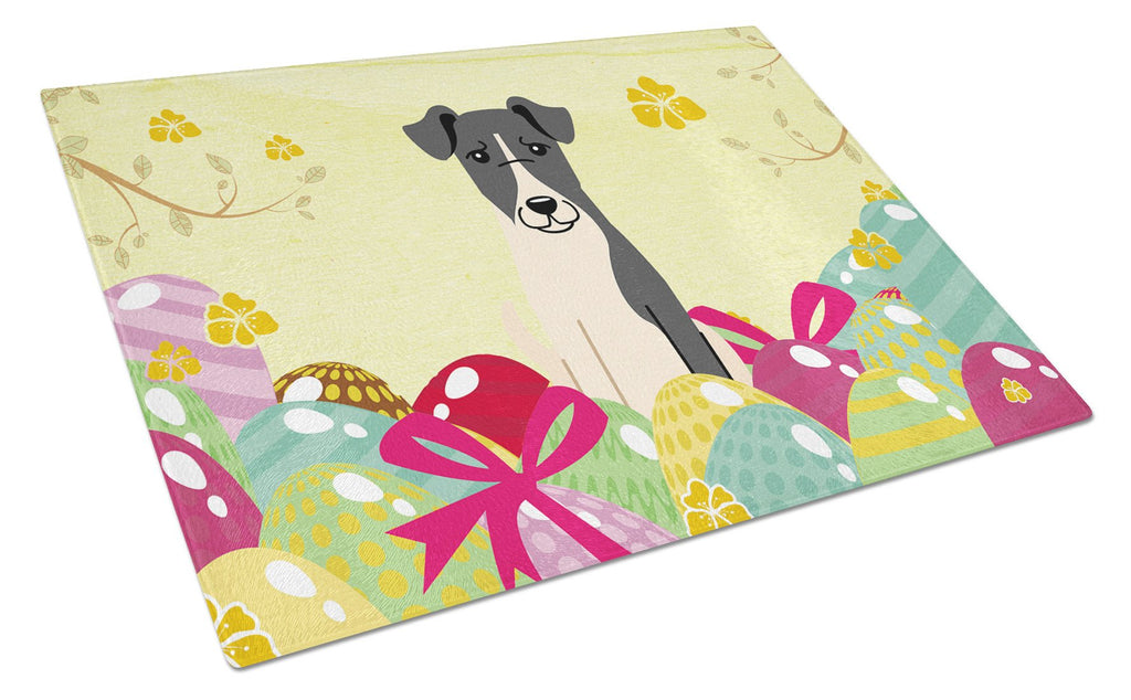 Easter Eggs Smooth Fox Terrier Cutting Board Tempered Glass Kitchen Cutting Surface, Heat Resistant Chopping, Non-Slip Feet, Food Prep & Serving