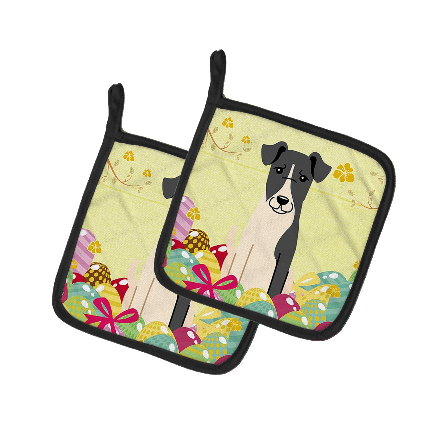Easter Eggs Smooth Fox Terrier Pot Holder Set of 2 Heat Resistant Quilted Hot Pads 7.5 x 7.5 Inch, Insulated Kitchen Trivets for Cooking & Baking