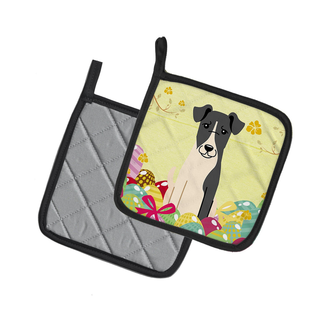 Easter Eggs Smooth Fox Terrier Pot Holder Set of 2 Heat Resistant Quilted Hot Pads 7.5 x 7.5 Inch, Insulated Kitchen Trivets for Cooking & Baking