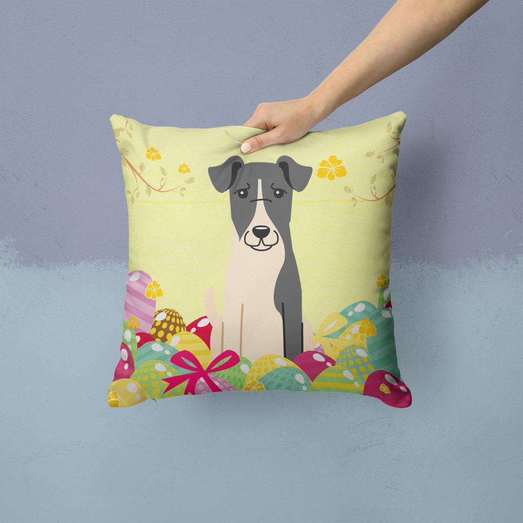 Easter Eggs Smooth Fox Terrier Decorative Throw Pillow 14x14 Indoor Outdoor Accent Cushion, Fabric Cover with Insert for Sofa, Bed, Porch & Living Room