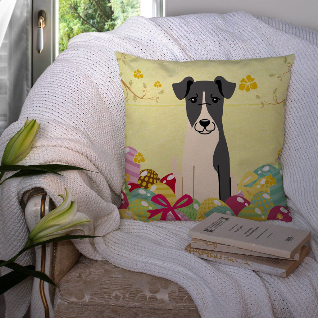 Easter Eggs Smooth Fox Terrier Decorative Throw Pillow 14x14 Indoor Outdoor Accent Cushion, Fabric Cover with Insert for Sofa, Bed, Porch & Living Room