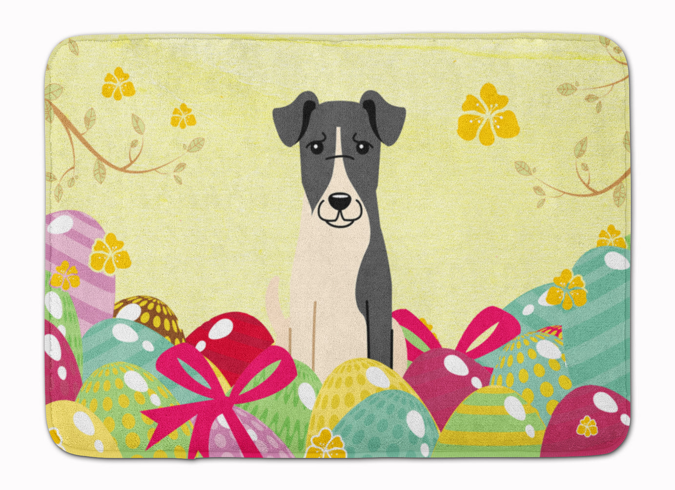 Easter Eggs Smooth Fox Terrier Memory Foam Kitchen Mat Machine Washable Anti-Fatigue Cushion Comfort Bath or Kitchen Rug