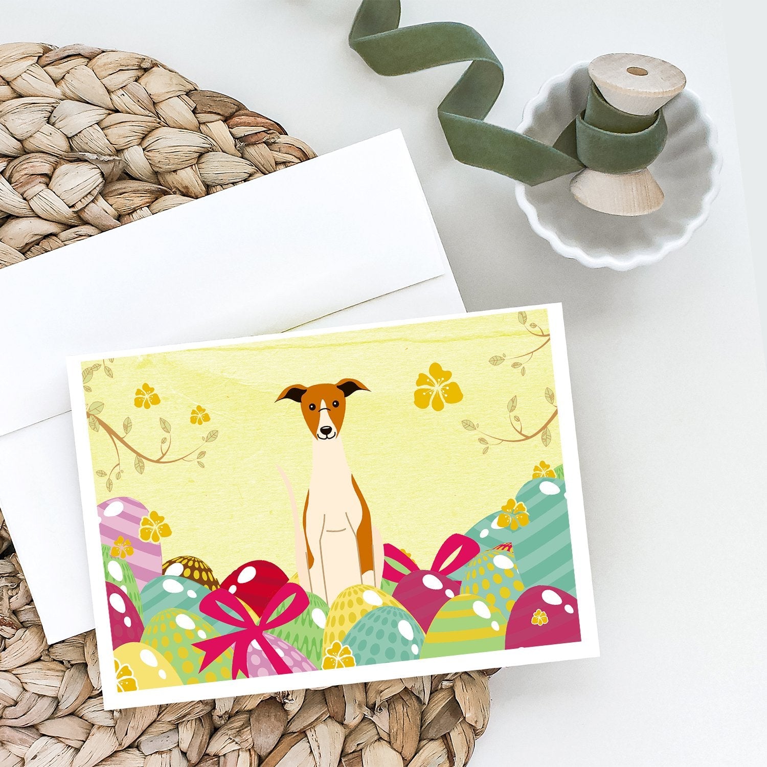 Easter Eggs Whippet Greeting Cards Pack of 8 Blank Cards with Envelopes Whimsical A7 Size 5x7