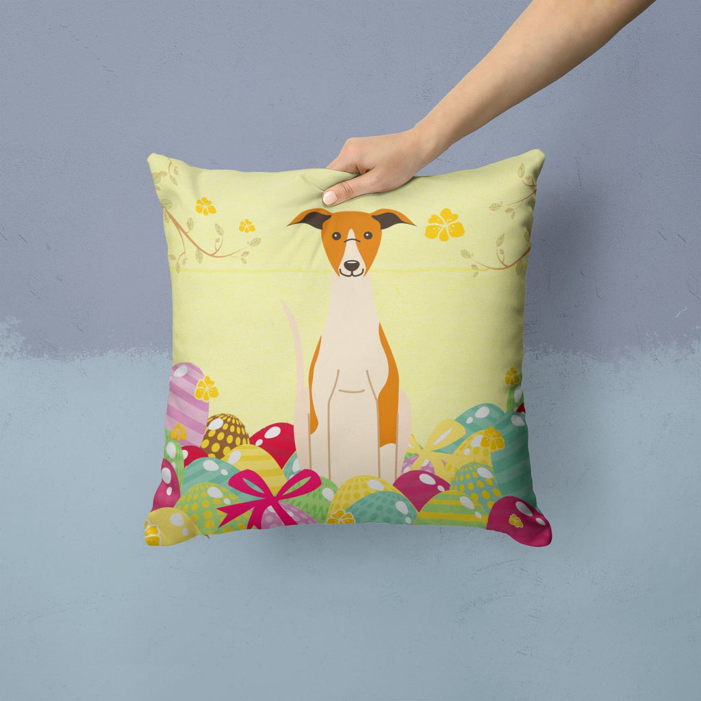 Easter Eggs Whippet Decorative Throw Pillow 14x14 Indoor Outdoor Accent Cushion, Fabric Cover with Insert for Sofa, Bed, Porch & Living Room
