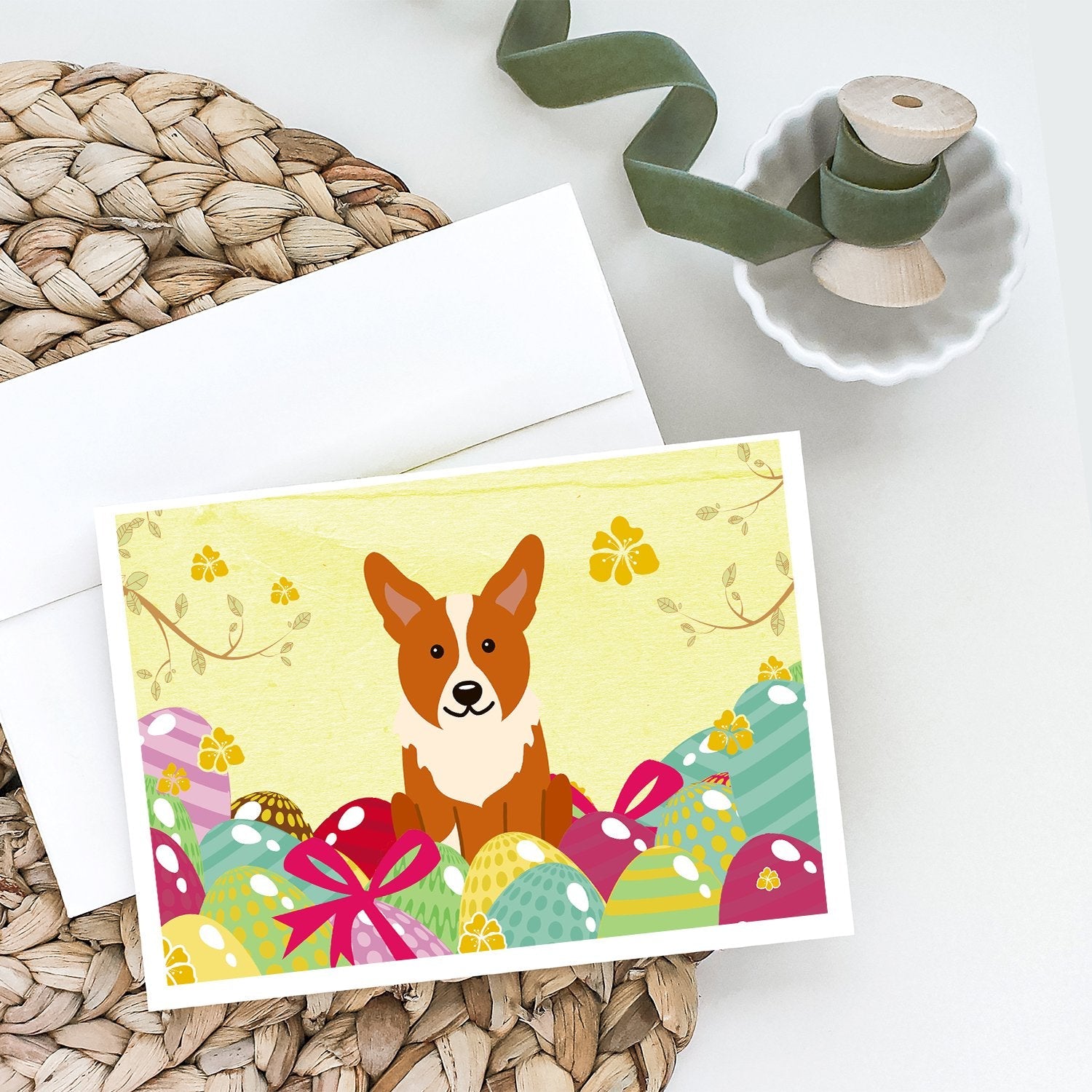 Easter Eggs Corgi Greeting Cards Pack of 8 Blank Cards with Envelopes Whimsical A7 Size 5x7