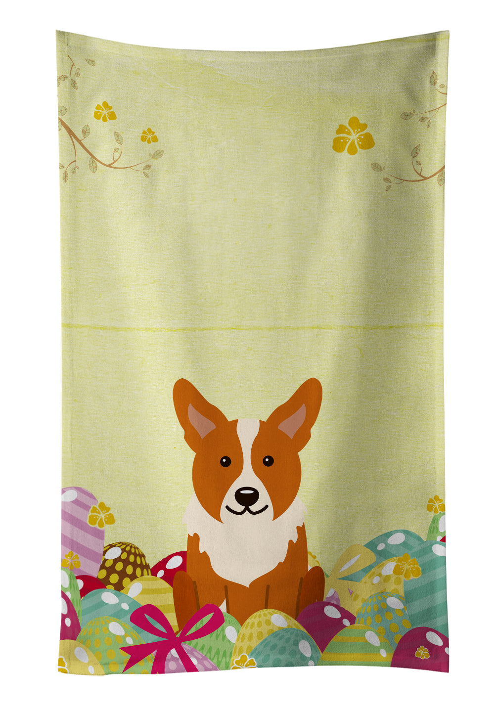 Easter Eggs Corgi Kitchen Towel Velour Plush Front and Cotton Loop Back Machine Washable