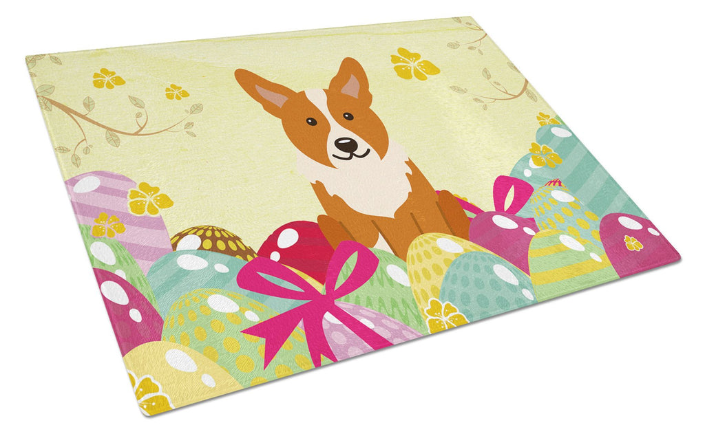 Easter Eggs Corgi Cutting Board Tempered Glass Kitchen Cutting Surface, Heat Resistant Chopping, Non-Slip Feet, Food Prep & Serving
