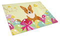Easter Eggs Corgi Cutting Board Tempered Glass Kitchen Cutting Surface, Heat Resistant Chopping, Non-Slip Feet, Food Prep & Serving