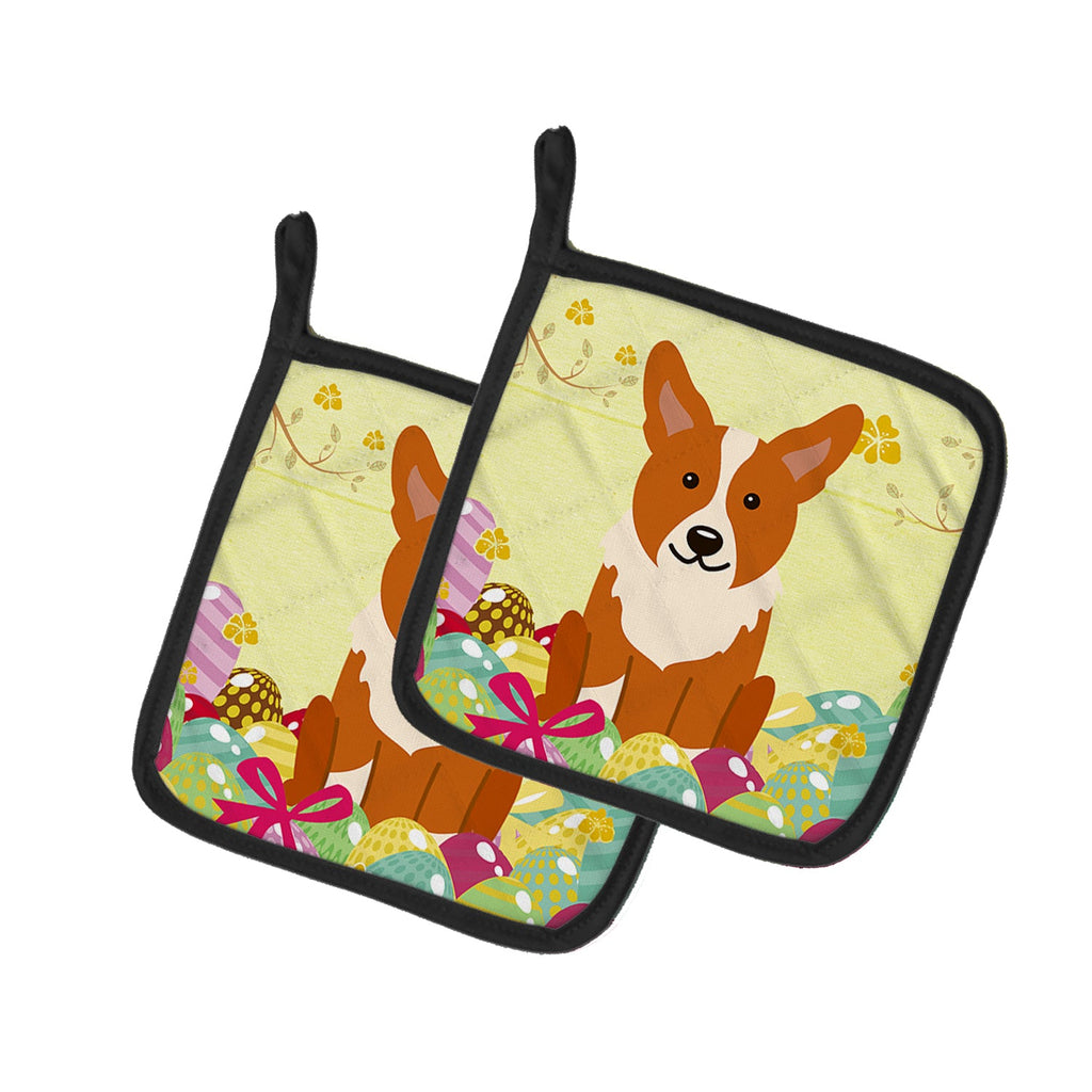 Easter Eggs Corgi Pot Holder Set of 2 Heat Resistant Quilted Hot Pads 7.5 x 7.5 Inch, Insulated Kitchen Trivets for Cooking & Baking