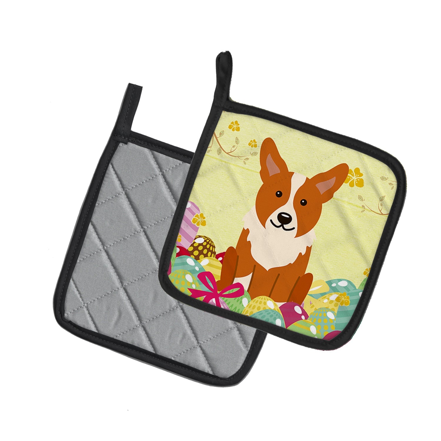 Easter Eggs Corgi Pot Holder Set of 2 Heat Resistant Quilted Hot Pads 7.5 x 7.5 Inch, Insulated Kitchen Trivets for Cooking & Baking
