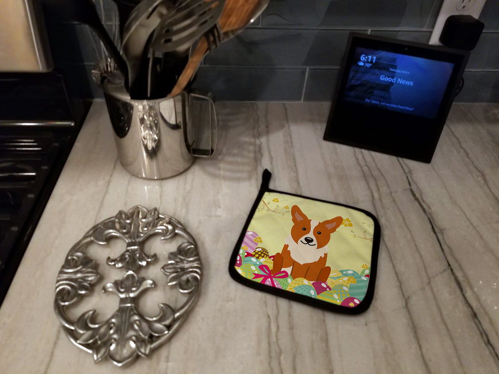 Easter Eggs Corgi Pot Holder Set of 2 Heat Resistant Quilted Hot Pads 7.5 x 7.5 Inch, Insulated Kitchen Trivets for Cooking & Baking