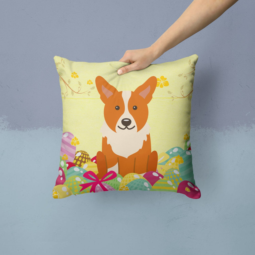 Easter Eggs Corgi Decorative Throw Pillow 14x14 Indoor Outdoor Accent Cushion, Fabric Cover with Insert for Sofa, Bed, Porch & Living Room