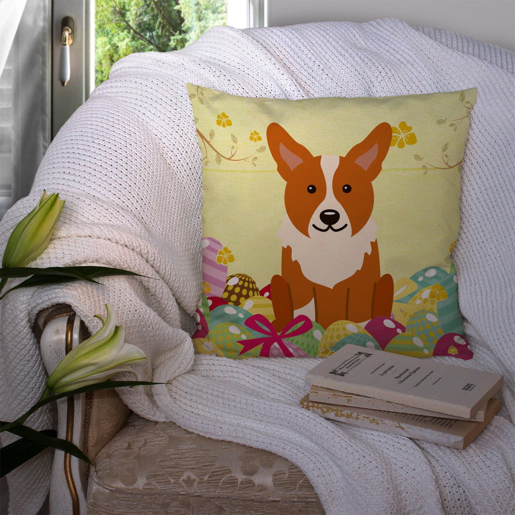 Easter Eggs Corgi Decorative Throw Pillow 14x14 Indoor Outdoor Accent Cushion, Fabric Cover with Insert for Sofa, Bed, Porch & Living Room