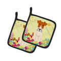 Easter Eggs Wire Fox Terrier Pot Holder Set of 2 Heat Resistant Quilted Hot Pads 7.5 x 7.5 Inch, Insulated Kitchen Trivets for Cooking & Baking