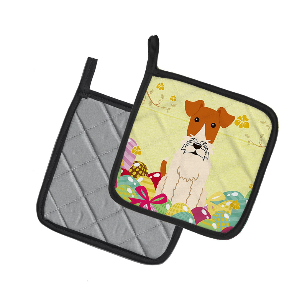 Easter Eggs Wire Fox Terrier Pot Holder Set of 2 Heat Resistant Quilted Hot Pads 7.5 x 7.5 Inch, Insulated Kitchen Trivets for Cooking & Baking