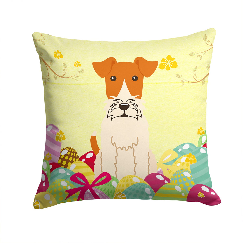 Easter Eggs Wire Fox Terrier Decorative Throw Pillow 14x14 Indoor Outdoor Accent Cushion, Fabric Cover with Insert for Sofa, Bed, Porch & Living Room