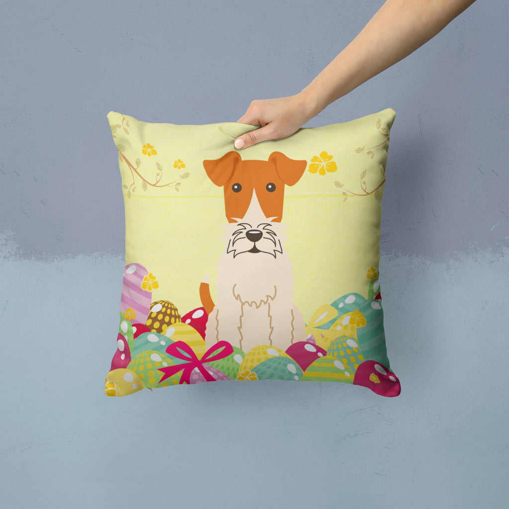 Easter Eggs Wire Fox Terrier Decorative Throw Pillow 14x14 Indoor Outdoor Accent Cushion, Fabric Cover with Insert for Sofa, Bed, Porch & Living Room