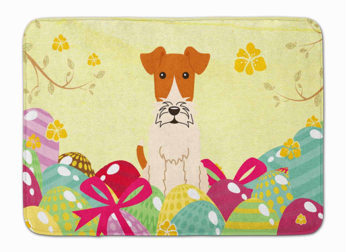 Easter Eggs Wire Fox Terrier Memory Foam Kitchen Mat Machine Washable Anti-Fatigue Cushion Comfort Bath or Kitchen Rug