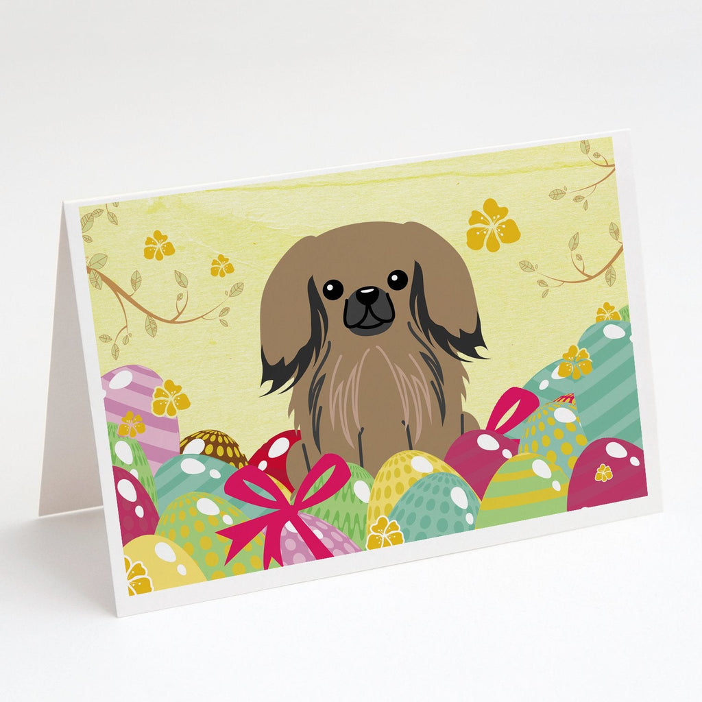 Easter Eggs Pekingese Tan Greeting Cards Pack of 8 Blank Cards with Envelopes Whimsical A7 Size 5x7