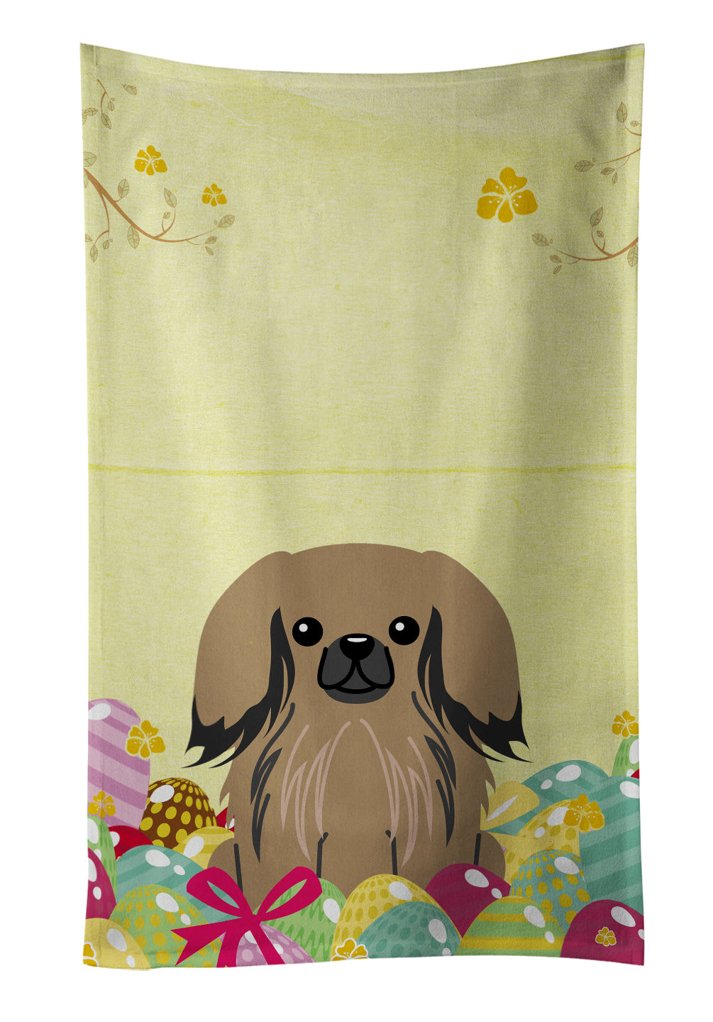 Easter Eggs Pekingese Tan Kitchen Towel Velour Plush Front and Cotton Loop Back Machine Washable