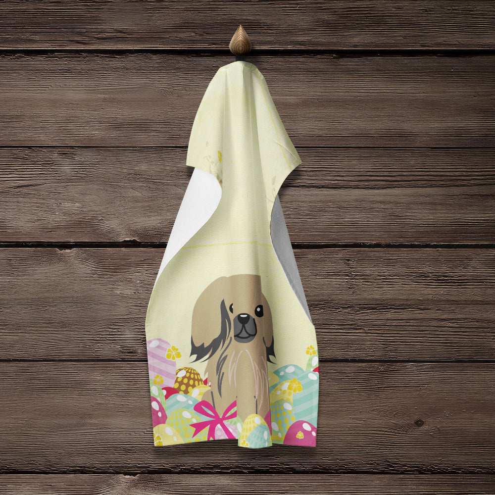 Easter Eggs Pekingese Tan Kitchen Towel Velour Plush Front and Cotton Loop Back Machine Washable