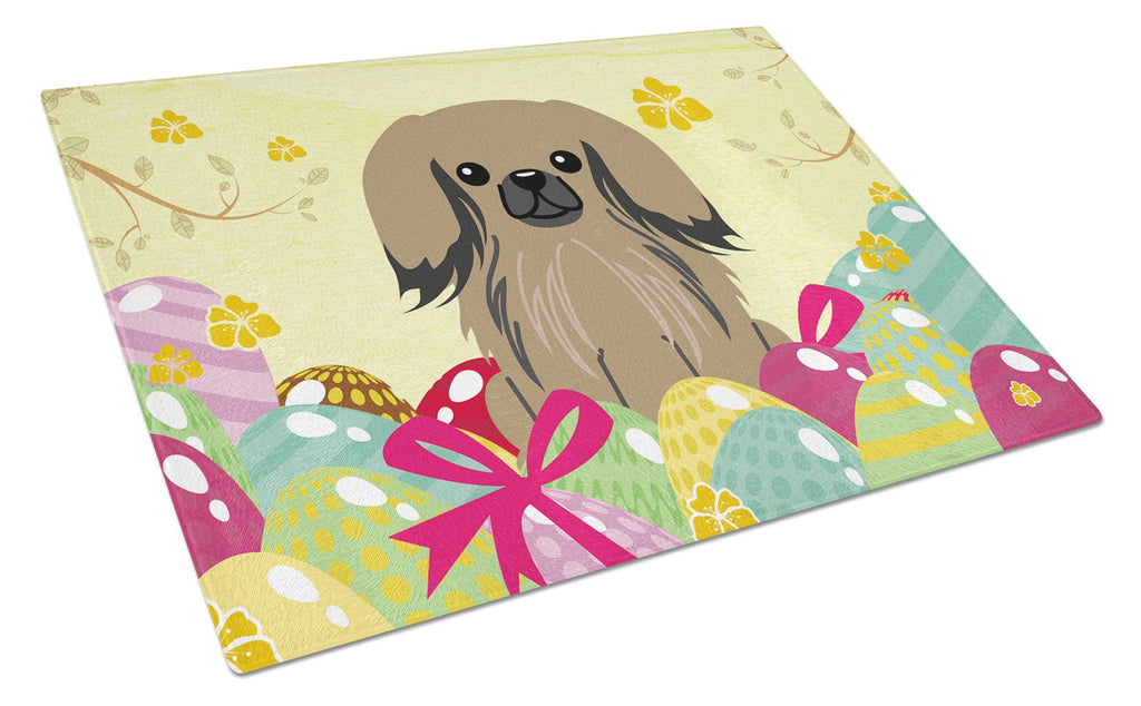 Easter Eggs Pekingese Tan Cutting Board Tempered Glass Kitchen Cutting Surface, Heat Resistant Chopping, Non-Slip Feet, Food Prep & Serving