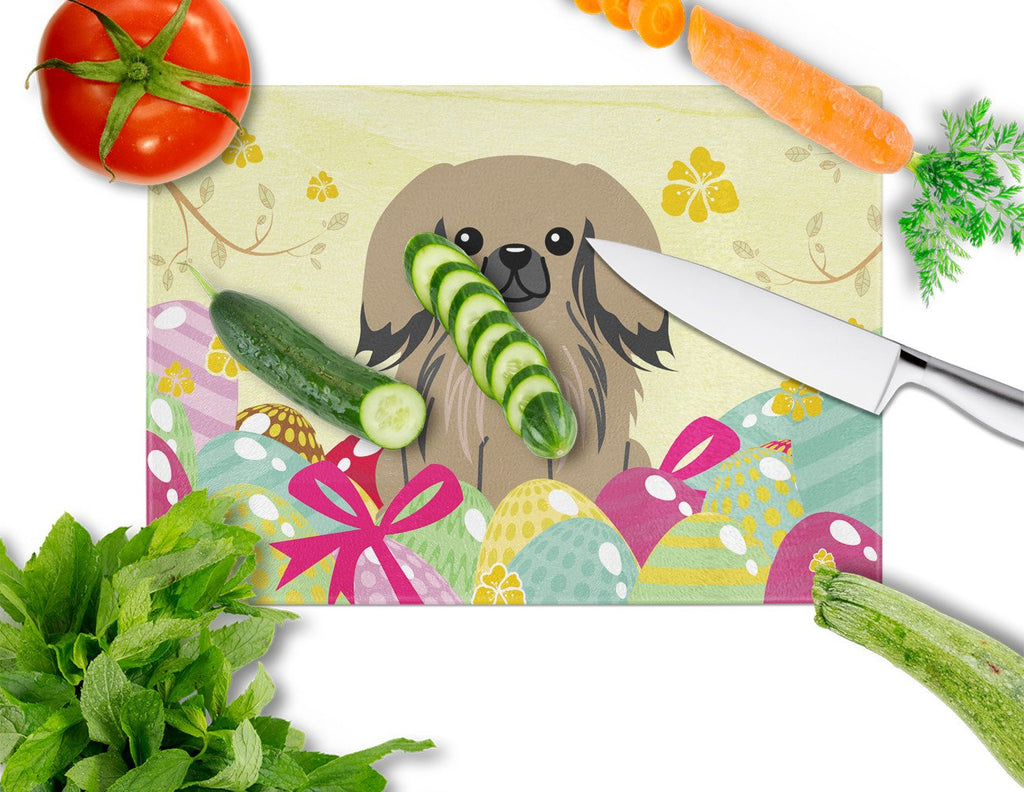 Easter Eggs Pekingese Tan Cutting Board Tempered Glass Kitchen Cutting Surface, Heat Resistant Chopping, Non-Slip Feet, Food Prep & Serving