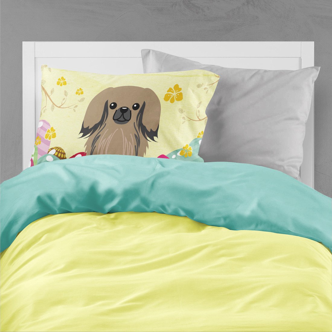 Easter Eggs Pekingese Tan Standard Pillowcase Lightweight Super Soft Easy Care Decorative Artwork Pillowcase, Standard