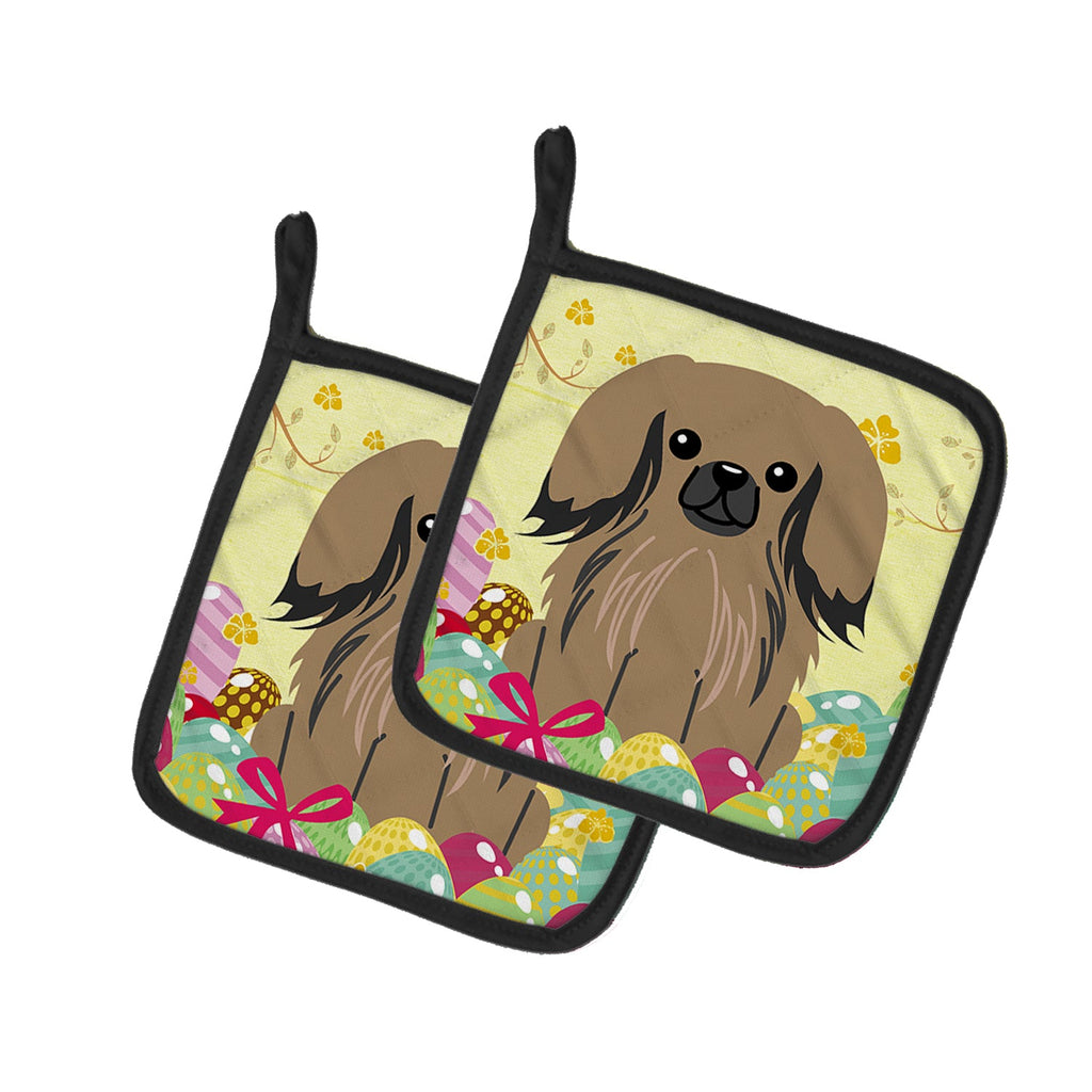 Easter Eggs Pekingese Tan Pot Holder Set of 2 Heat Resistant Quilted Hot Pads 7.5 x 7.5 Inch, Insulated Kitchen Trivets for Cooking & Baking