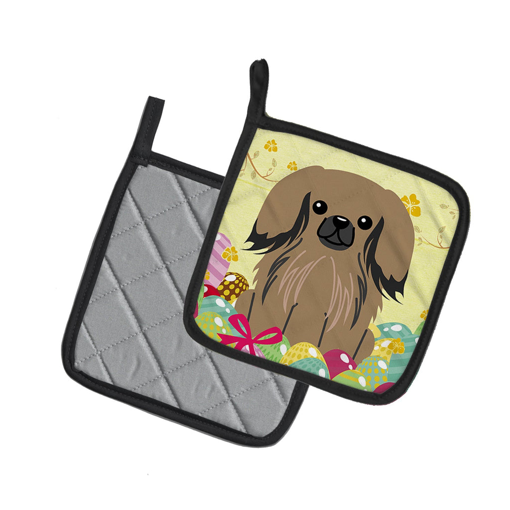 Easter Eggs Pekingese Tan Pot Holder Set of 2 Heat Resistant Quilted Hot Pads 7.5 x 7.5 Inch, Insulated Kitchen Trivets for Cooking & Baking