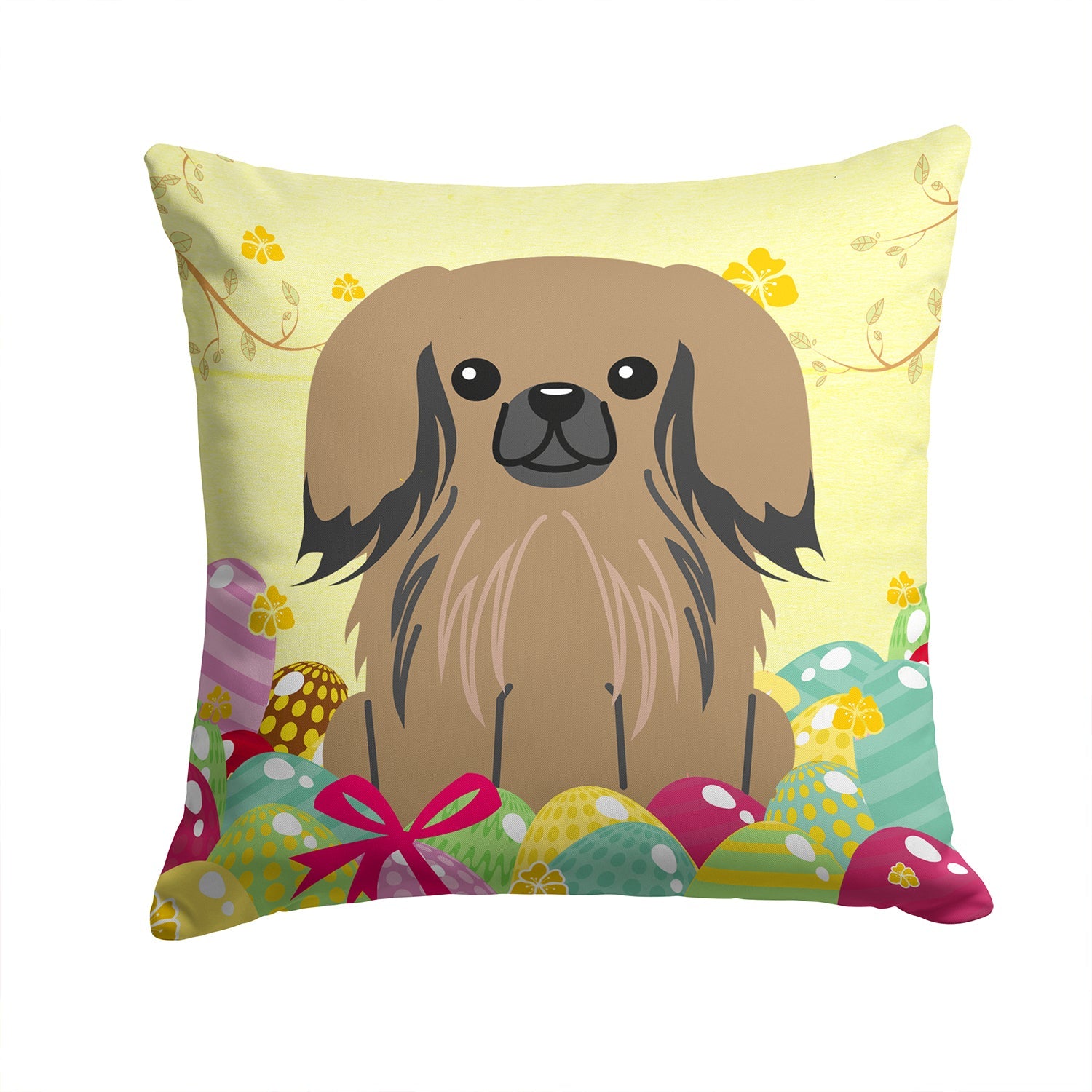 Easter Eggs Pekingese Tan Decorative Throw Pillow 14x14 Indoor Outdoor Accent Cushion, Fabric Cover with Insert for Sofa, Bed, Porch & Living Room