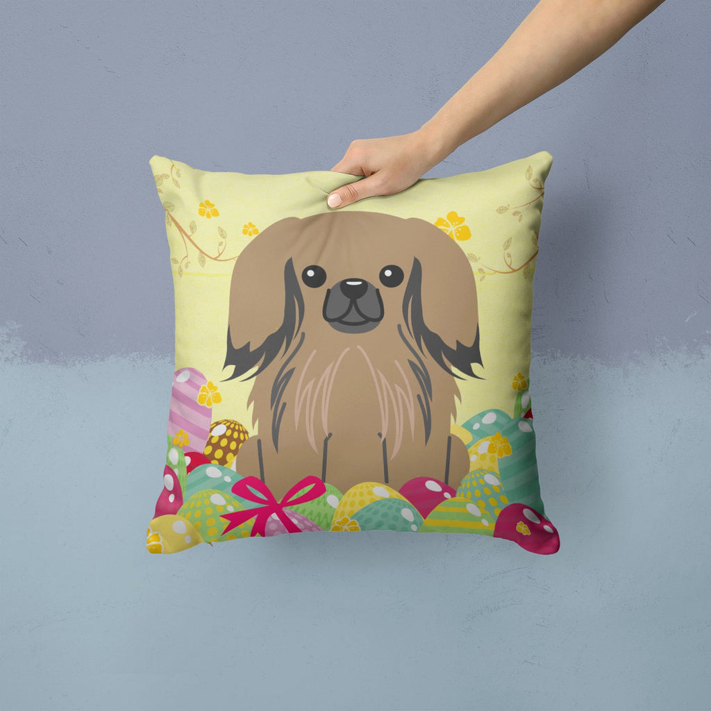 Easter Eggs Pekingese Tan Decorative Throw Pillow 14x14 Indoor Outdoor Accent Cushion, Fabric Cover with Insert for Sofa, Bed, Porch & Living Room