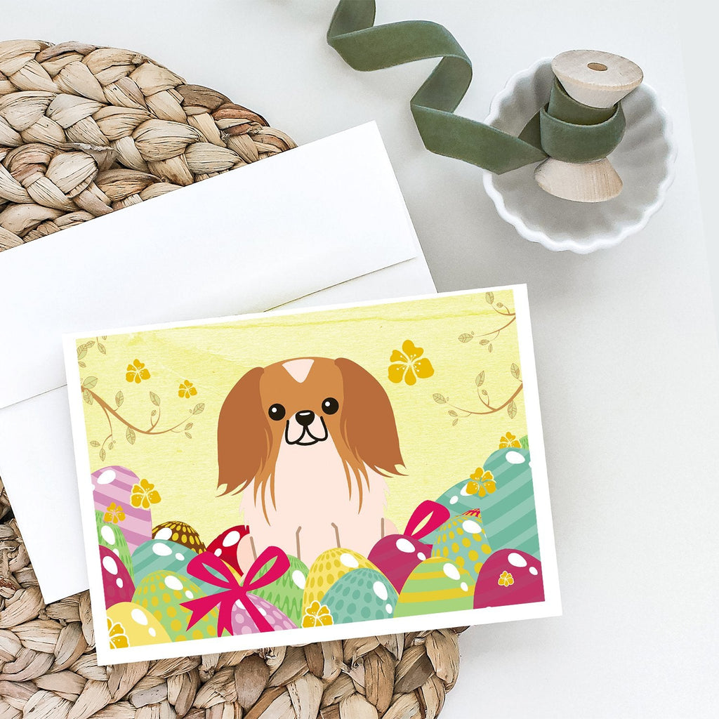 Easter Eggs Pekingese Red White Greeting Cards Pack of 8 Blank Cards with Envelopes Whimsical A7 Size 5x7
