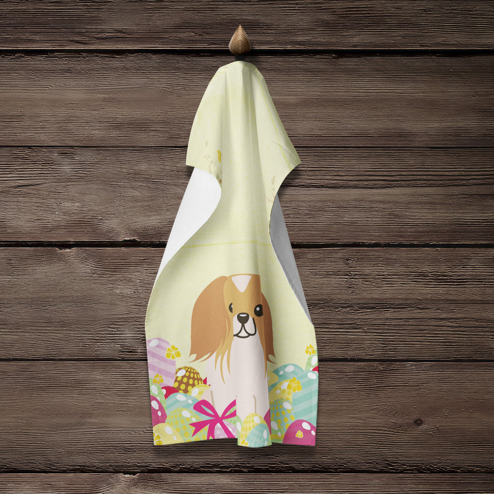 Easter Eggs Pekingese Red White Kitchen Towel Velour Plush Front and Cotton Loop Back Machine Washable