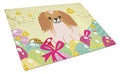 Easter Eggs Pekingese Red White Cutting Board Tempered Glass Kitchen Cutting Surface, Heat Resistant Chopping, Non-Slip Feet, Food Prep & Serving