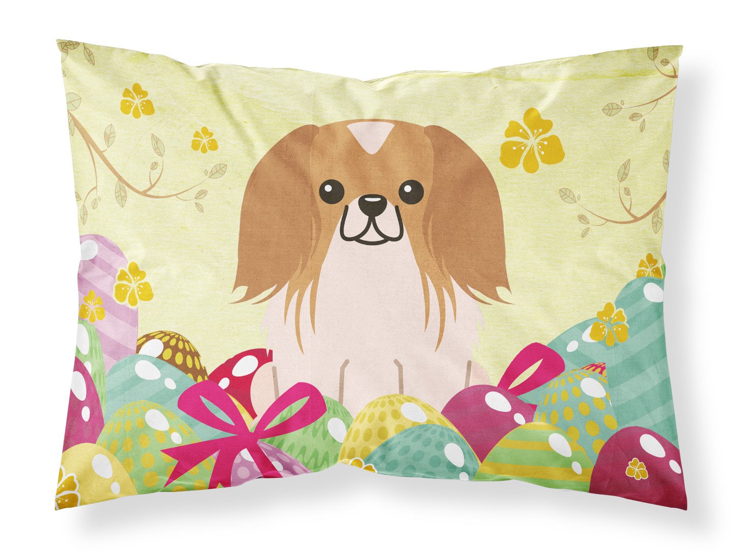 Easter Eggs Pekingese Red White Standard Pillowcase Lightweight Super Soft Easy Care Decorative Artwork Pillowcase, Standard