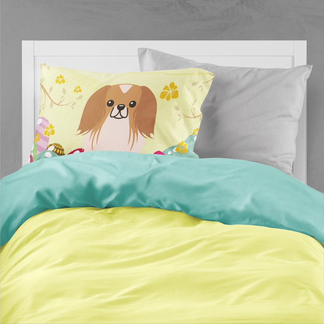 Easter Eggs Pekingese Red White Standard Pillowcase Lightweight Super Soft Easy Care Decorative Artwork Pillowcase, Standard