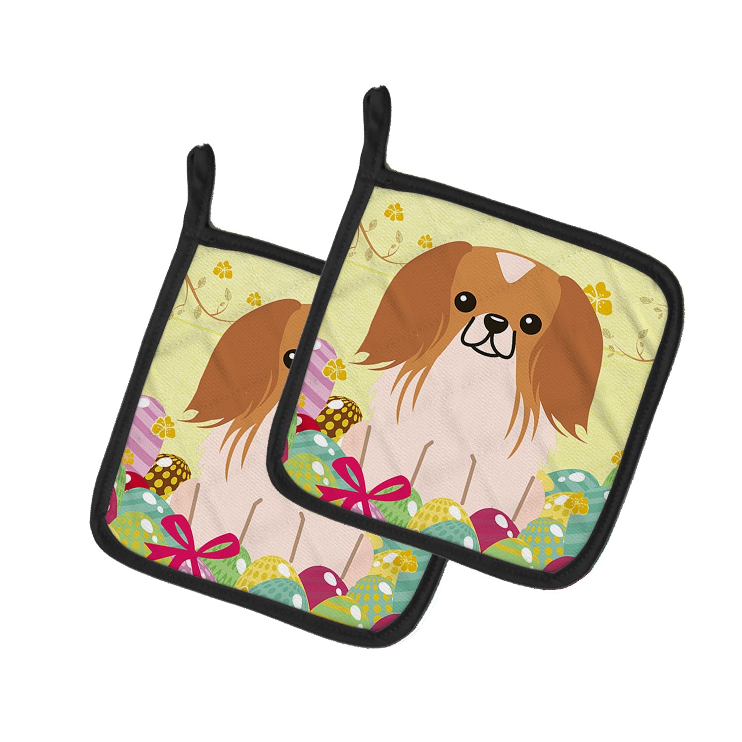 Easter Eggs Pekingese Red White Pot Holder Set of 2 Heat Resistant Quilted Hot Pads 7.5 x 7.5 Inch, Insulated Kitchen Trivets for Cooking & Baking