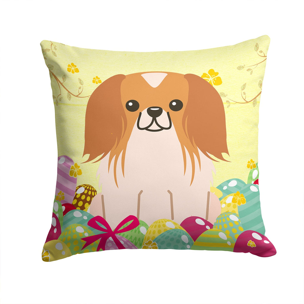 Easter Eggs Pekingese Red White Decorative Throw Pillow 14x14 Indoor Outdoor Accent Cushion, Fabric Cover with Insert for Sofa, Bed, Porch & Living Room