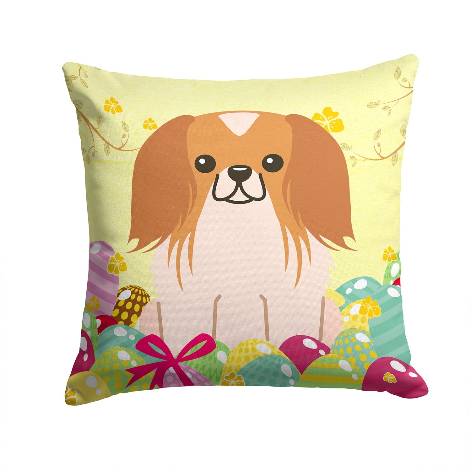 Easter Eggs Pekingese Red White Decorative Throw Pillow 14x14 Indoor Outdoor Accent Cushion, Fabric Cover with Insert for Sofa, Bed, Porch & Living Room