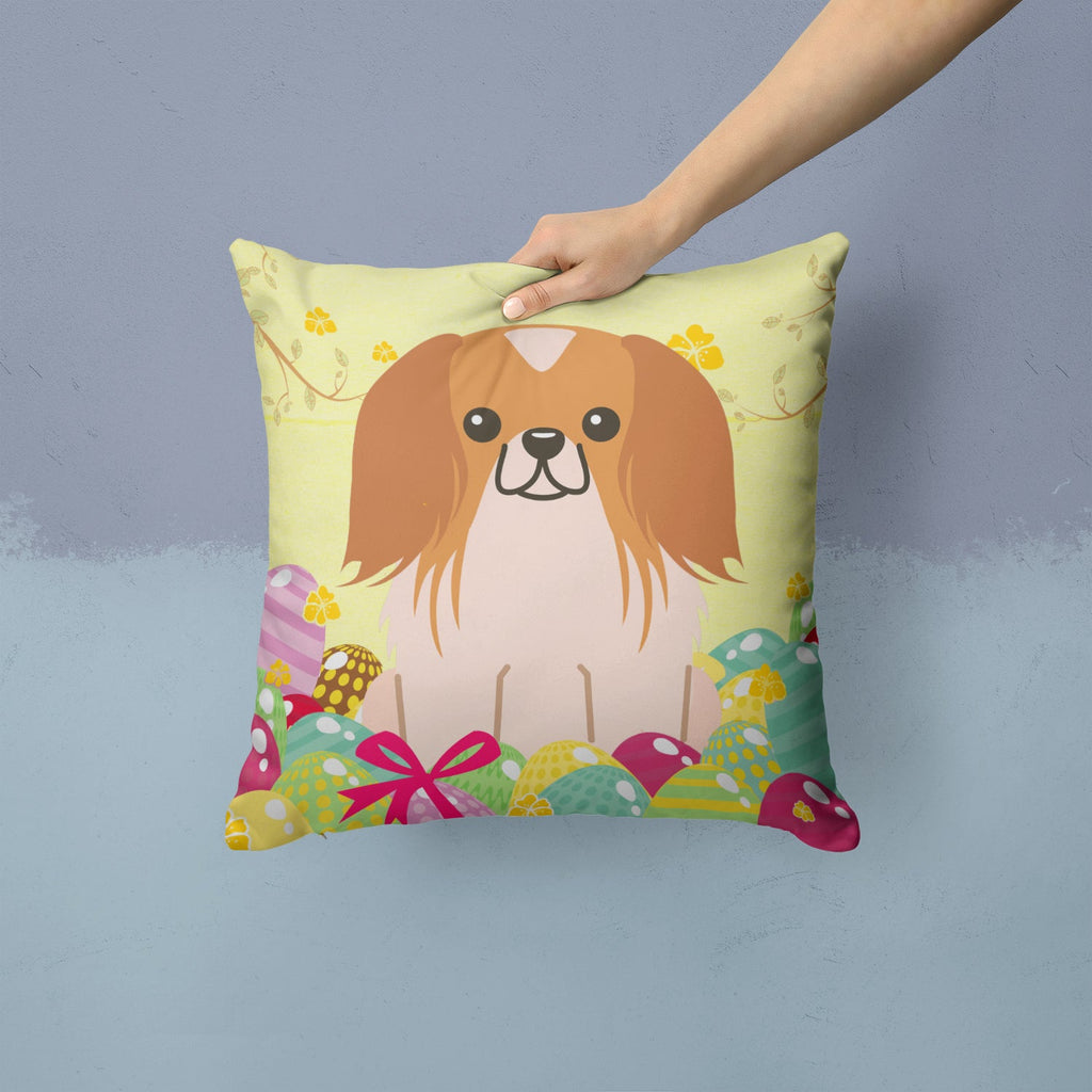 Easter Eggs Pekingese Red White Decorative Throw Pillow 14x14 Indoor Outdoor Accent Cushion, Fabric Cover with Insert for Sofa, Bed, Porch & Living Room