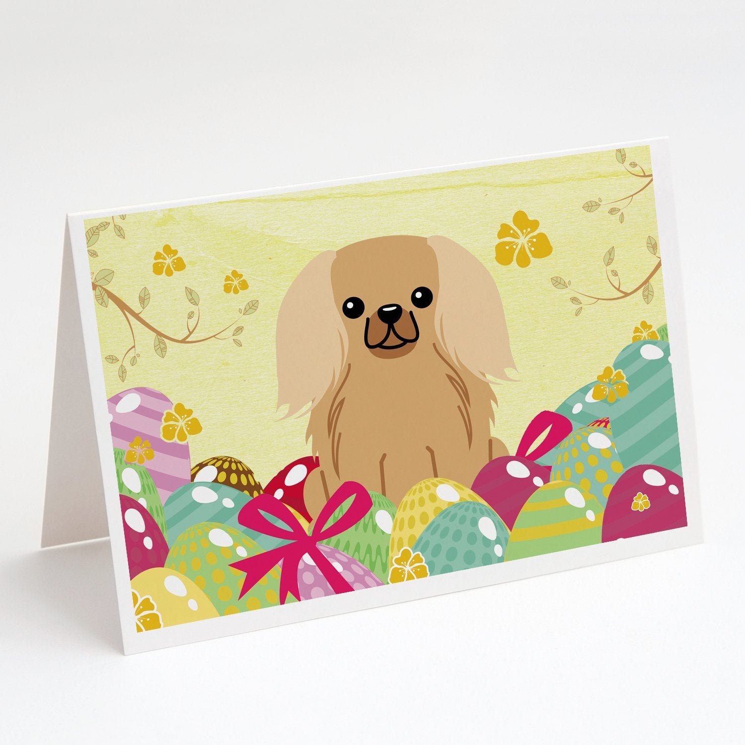 Easter Eggs Pekingese Fawn Sable Greeting Cards Pack of 8 Blank Cards with Envelopes Whimsical A7 Size 5x7